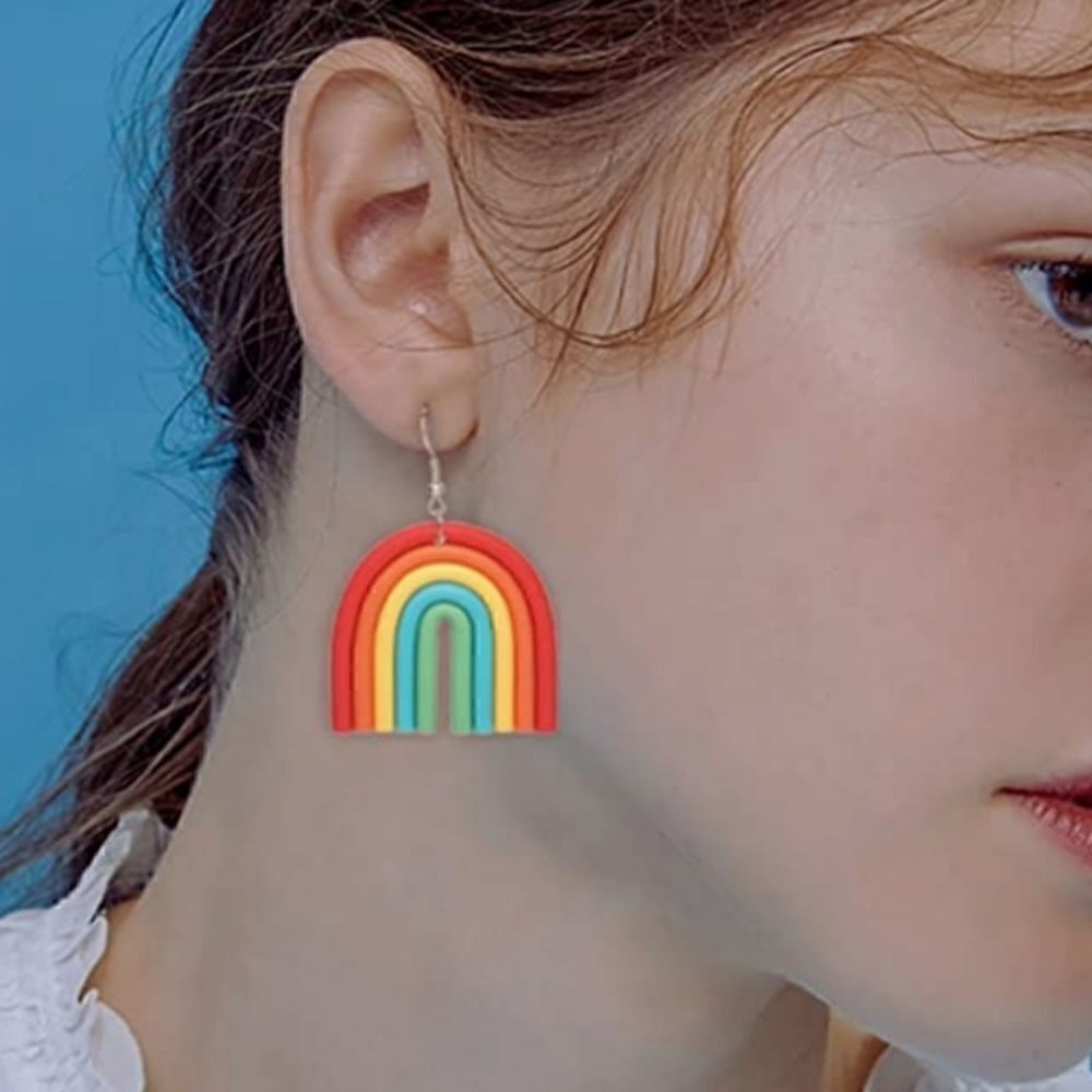 Colorful Rainbow Clay U-Shape Dangle Earrings